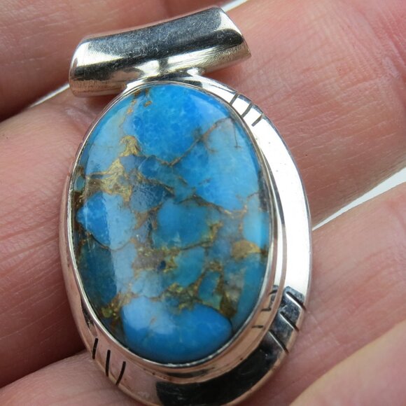 $300 Copper Turquoise Sterling Silver Pendent - Picture 1 of 4